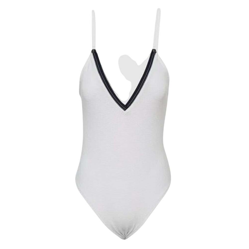 REISS Effie Tipped V-Neck Swimsuit Size 2 NEW White Navy Blue Bathing Suit Swim